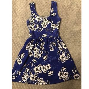 Cobalt blue dress with white flowers & open back